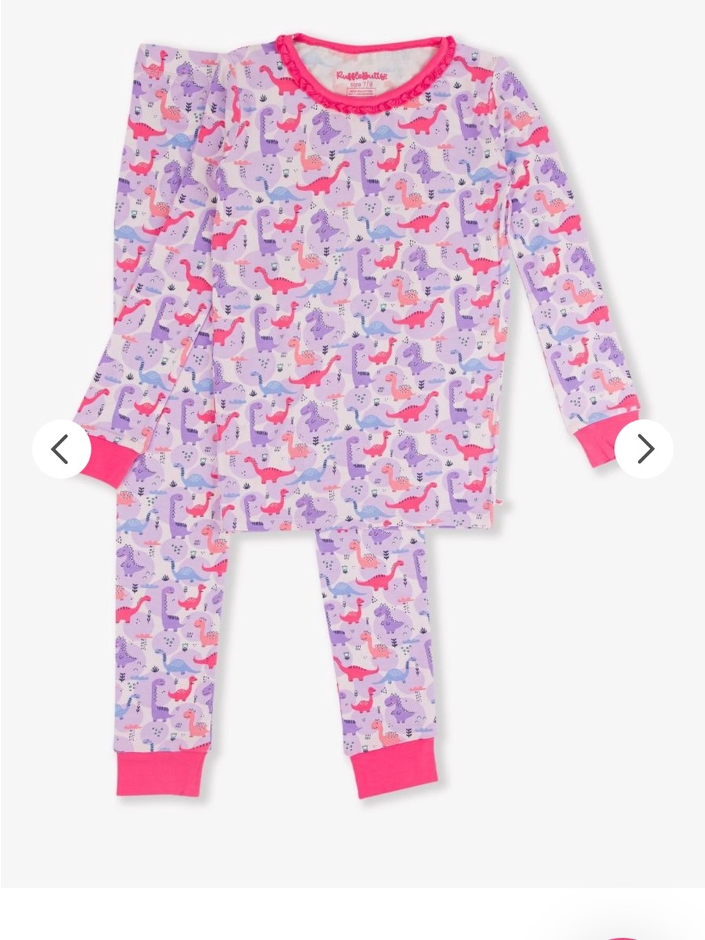 NWT Ruffle Butts Pink and Purple Dinosaur Long Sleeve Bamboo Pajama Set
